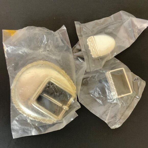 Vintage Tandy Leather Factory 3 Pc Western Belt Buckle Set 1 in Oval Silverplate - Picture 1 of 3